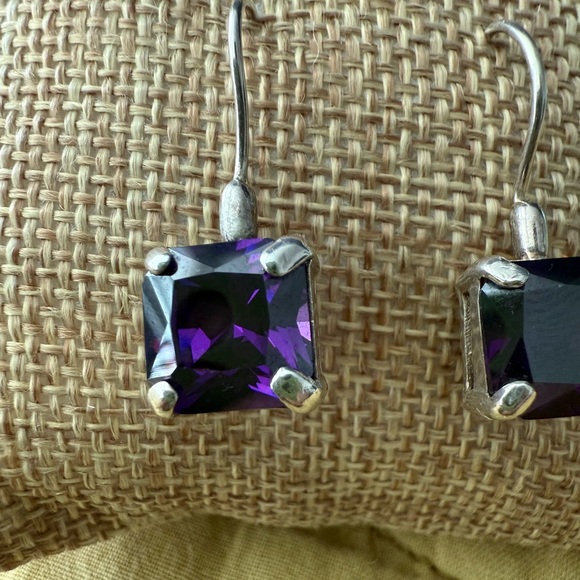 925 Silver Amethyst Square Drop Earrings - Picture 10 of 11